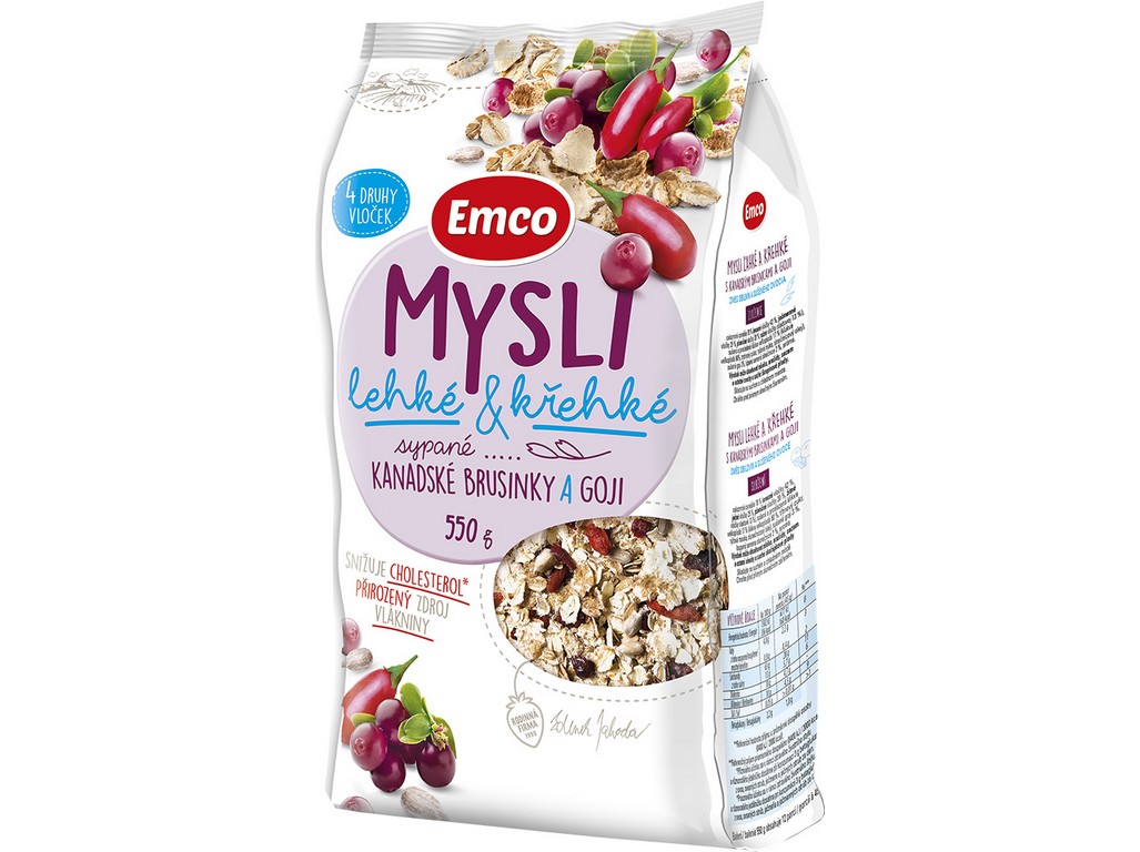 Mysli sypané lehké a křehké Kanadské brusinky a Goji 550g Emco
