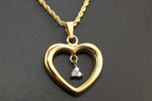 S2038 Přívěsek SRDCE + řetízek z chirurgické oceli GOLD