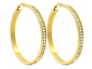 S2068 Náušnice kruhy GOLD s krystalky 4,5 cm