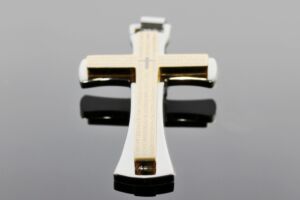 S2177 Kříž SILVER/GOLD z chirurgické oceli 5,2cm