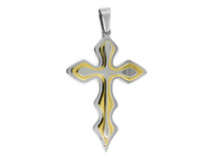 S2178 Kříž SILVER/GOLD z chirurgické oceli 5,7 cm