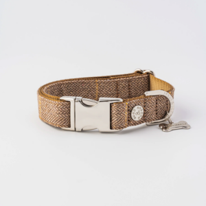 Obojek tvídový kostka karamel