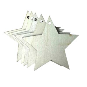 Creatissimo – dřevěný výřez ve tvaru hvězdy s dírkou 7 cm sada 5 kusů