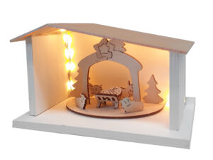 Betlém dřevěný svítící 18 x 11 cm bílý