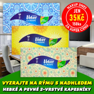 VELVET CLASSIC Papírové kapesníky 2-vrstvé 150ks