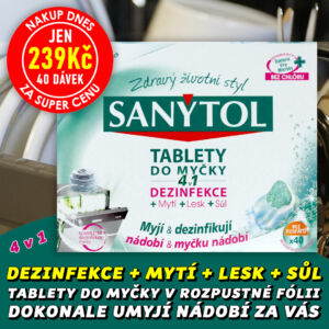 SANYTOL Dezinfekční tablety do myčky 4v1 v rozpustné fólii – BOX 40ks