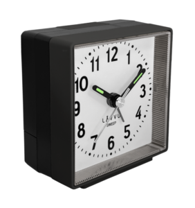 LAVVU Černý budík SWEEP s plynulým chodem – 3 ROKY ZÁRUKA!