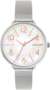 MINET Stříbrné dámské hodinky PRAGUE Silver Flower Mesh s čísly