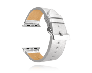 MINET Stříbrný kožený řemínek Top Grain pro APPLE WATCH 42-44 mm