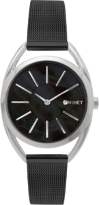 MINET Stříbrno-černé dámské hodinky ICON BLACK PEARL MESH