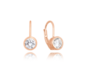 MINET Decentní Rose gold stříbrné náušnice s bílými zirkony