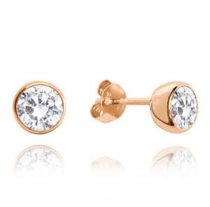 MINET Rose gold stříbrné náušnice PECKY s bílými zirkony