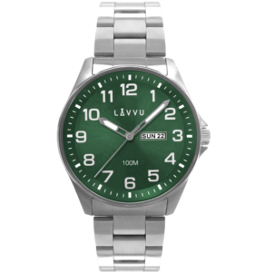 LAVVU Ocelové pánské hodinky BERGEN Green se svítícími čísly