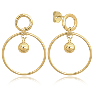 MINET Pozlacené moderní stříbrné náušnice KRUHY s kuličkou