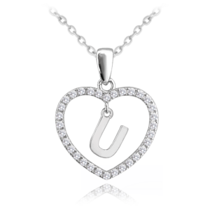 MINET Stříbrný náhrdelník písmeno v srdíčku „U“ se zirkony