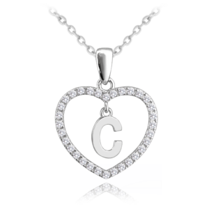 MINET Stříbrný náhrdelník písmeno v srdíčku „C“ se zirkony