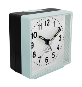 LAVVU Stříbřitě-modrý budík SWEEP s plynulým chodem – 3 ROKY ZÁRUKA!