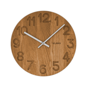 VLAHA Dřevěné hodiny OAK vyrobené v Čechách se stříbrnými ručkami ⌀34cm