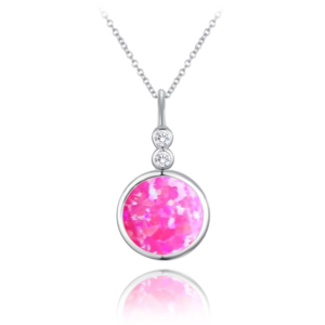 MINET Stříbrný náhrdelník s růžovým opálkem a bílými zirkony