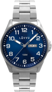 LAVVU Ocelové pánské hodinky BERGEN Blue se svítícími čísly