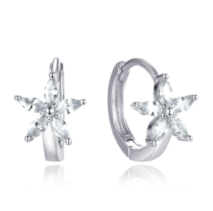 MINET Stříbrné náušnice kytičky s bílými zirkony