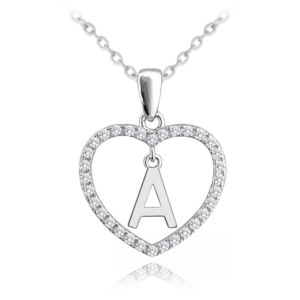 MINET Stříbrný náhrdelník písmeno v srdíčku „A“ se zirkony