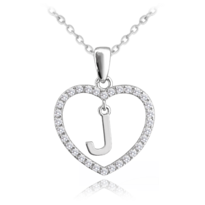 MINET Stříbrný náhrdelník písmeno v srdíčku „J“ se zirkony