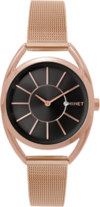 MINET Růžovo-černé dámské hodinky ICON ROSE GOLD BLACK MESH