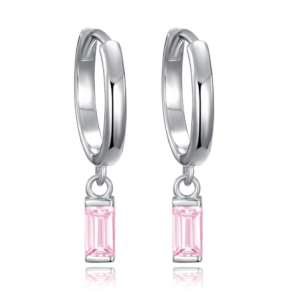 MINET Stříbrné náušnice kroužky s visícími růžovými zirkony