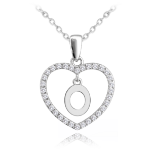 MINET Stříbrný náhrdelník písmeno v srdíčku „O“ se zirkony
