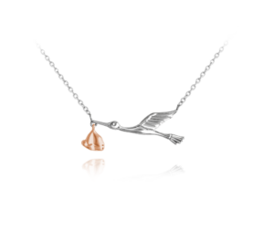 MINET Stříbrno-růžový náhrdelník ČÁP s balíčkem