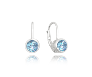 MINET Decentní stříbrné náušnice se světle modrými zirkony