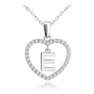 MINET Stříbrný náhrdelník písmeno v srdíčku „E“ se zirkony