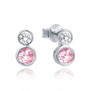 MINET Elegantní stříbrné náušnice s bílými a růžovými zirkony