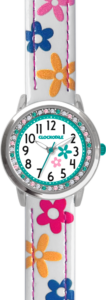 CLOCKODILE Bílé dívčí dětské hodinky s kamínky a kytičkami