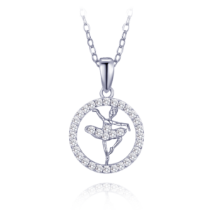 MINET Dětský stříbrný náhrdelník baletka s bílými zirkony