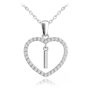 MINET Stříbrný náhrdelník písmeno v srdíčku „I“ se zirkony