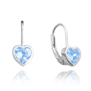 MINET Dětské stříbrné náušnice SRDÍČKA se světle modrými zirkony