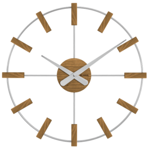 VLAHA Dřevěné stříbrné hodiny STUDIO vyrobené v Čechách ⌀50cm