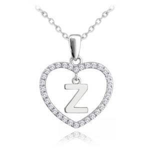 MINET Stříbrný náhrdelník písmeno v srdíčku „Z“ se zirkony