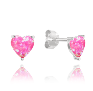 MINET Stříbrné náušnice SRDÍČKA s růžovými opálky