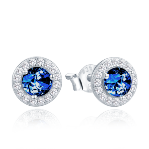 MINET Elegantní stříbrné náušnice s modrými zirkony