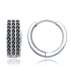 MINET Zlaté náušnice kroužky z bílého zlata s černými zirkony Au 585/1000 2,50g