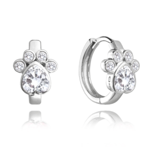 MINET Dětské stříbrné náušnice TLAPKY s bílými zirkony