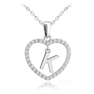 MINET Stříbrný náhrdelník písmeno v srdíčku „K“ se zirkony