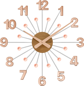 VLAHA Dřevěné Rosegold hodiny s kameny DESIGN vyrobené v Čechách ⌀49cm