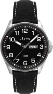 LAVVU Ocelové pánské hodinky BERGEN Black / Top Grain Leather se svítícími čísly