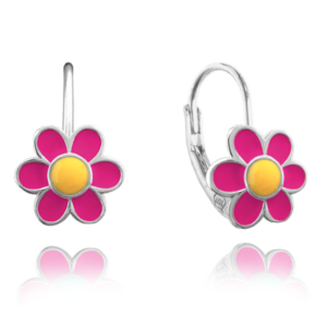 MINET Dětské stříbrné náušnice KOPRETINY SYTĚ RŮŽOVÉ