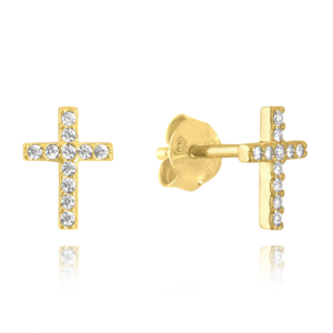 MINET Pozlacené stříbrné náušnice drobné KŘÍŽKY se zirkony