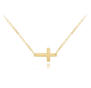MINET Pozlacený stříbrný náhrdelník drobný ležatý KŘÍŽEK
